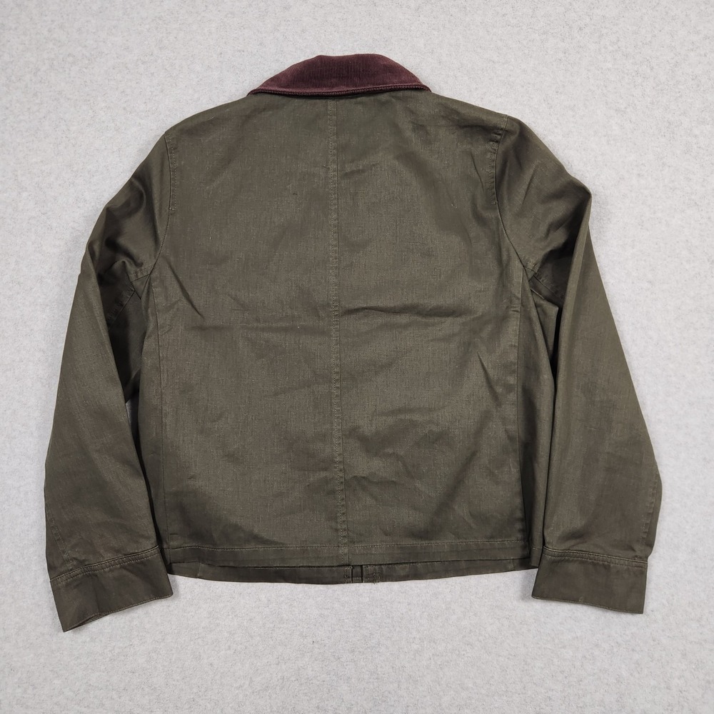 J Crew Field Jacket Womens Small Green Treated Cotton Corduroy Collar Snap - Picture 3 of 15